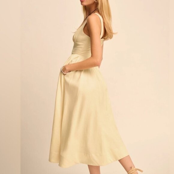 NEW Reformation Balia Linen Midi Dress in Parmesan Light Yellow | US 0 UK 4 - Picture 4 of 16